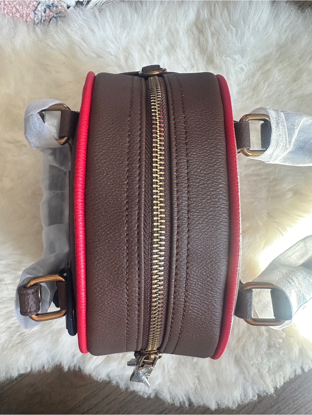 Von Dutch Bowling Bag Brown Red Crossbody Dome Purse Vegan Leather Y2K - Picture 5 of 9